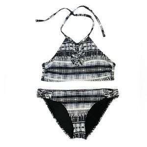 Ambrielle Binki halter two piece black white geometric Size Small